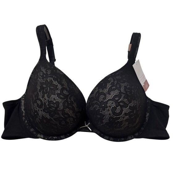 NWT Lane Bryant Cacique 42C Cotton Collection Boost Plunge Bra Black Lace - Picture 2 of 10